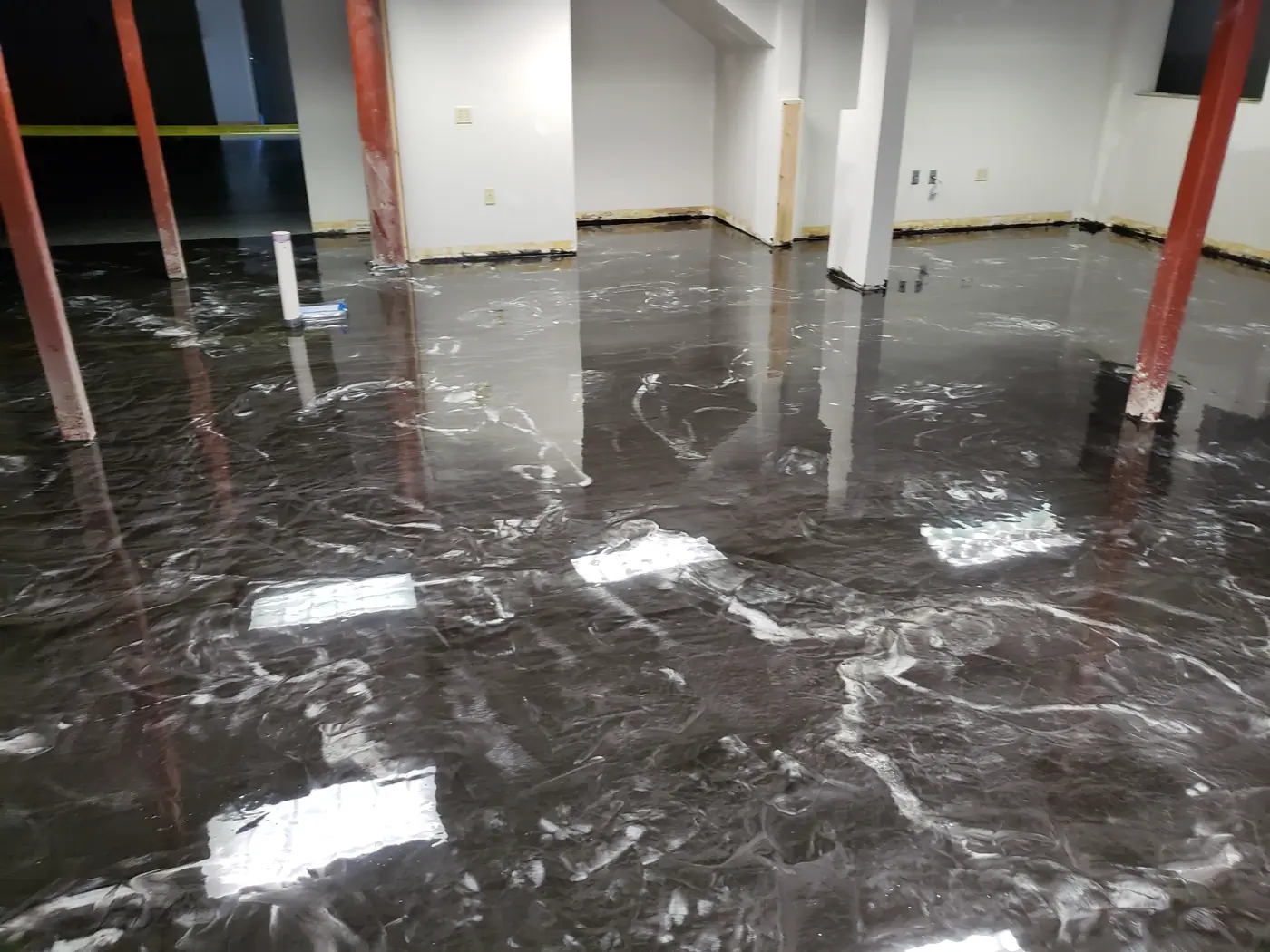 Gray and white metallic floor in a commercial building
