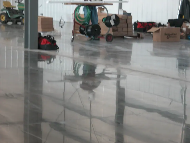 Reflective polished concrete floor in a Wisconsin shop